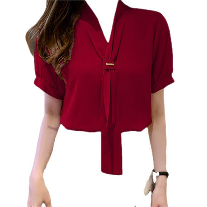 Damen Bluse mit Schleife Puffärmel Eveloria