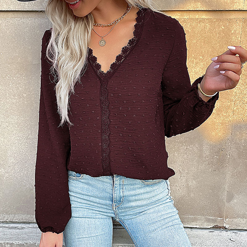 Damen Bluse Spitzenbesatz Puffärmel Elegant Weiße Bluse