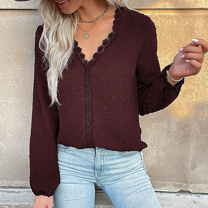 Damen Bluse Spitzenbesatz Puffärmel Elegant Weiße Bluse