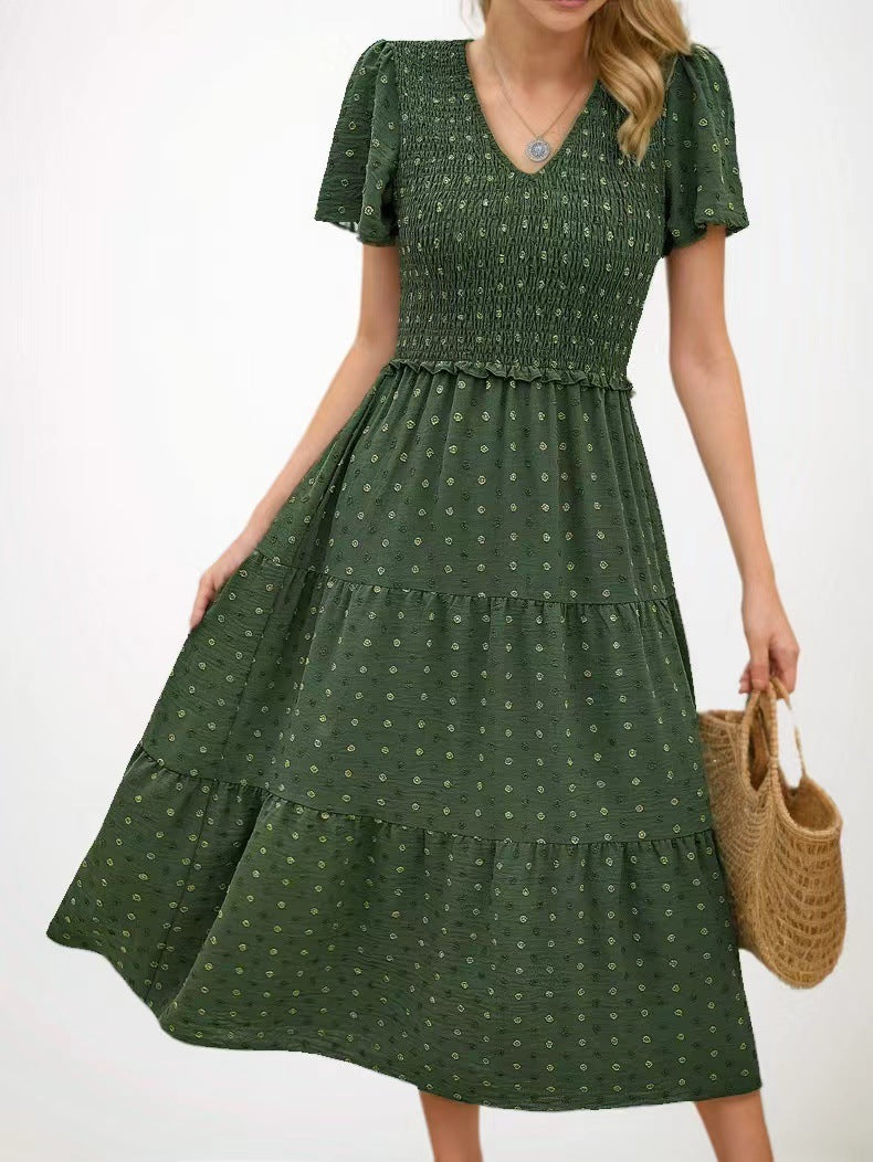 Damen Midi-Kleid Elastisch Rüschen Eveloria