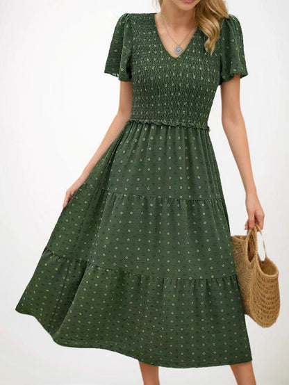 Damen Midi-Kleid Elastisch Rüschen Eveloria