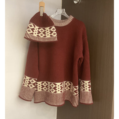 Damen Strickpullover Rundkragen Geometrisches Muster Eveloria
