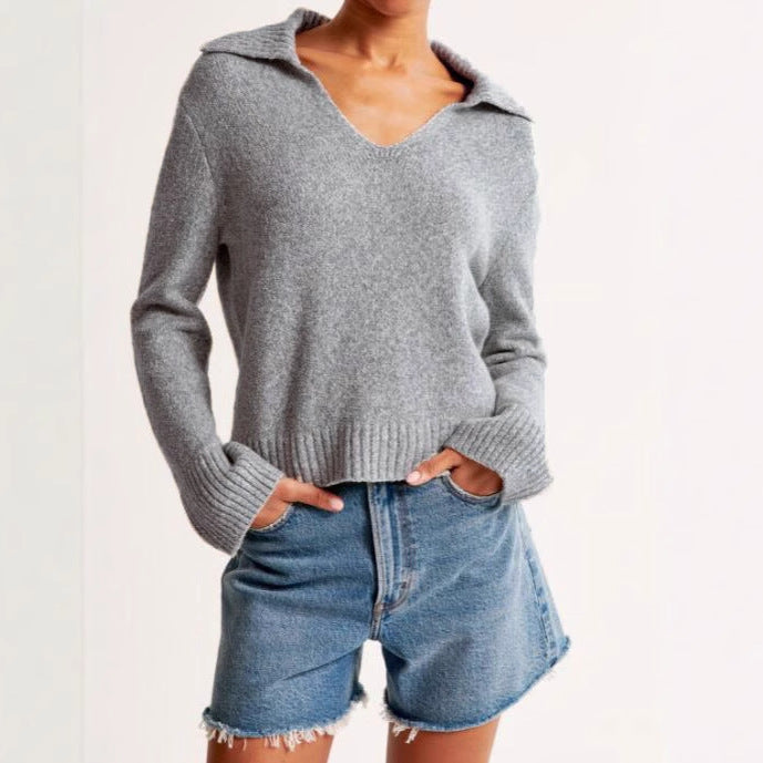 Damen Pullover Weiter Kragen Geripptes Bündchen Eveloria