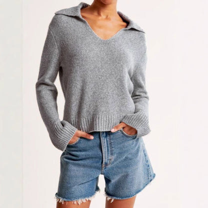 Damen Pullover Weiter Kragen Geripptes Bündchen Eveloria