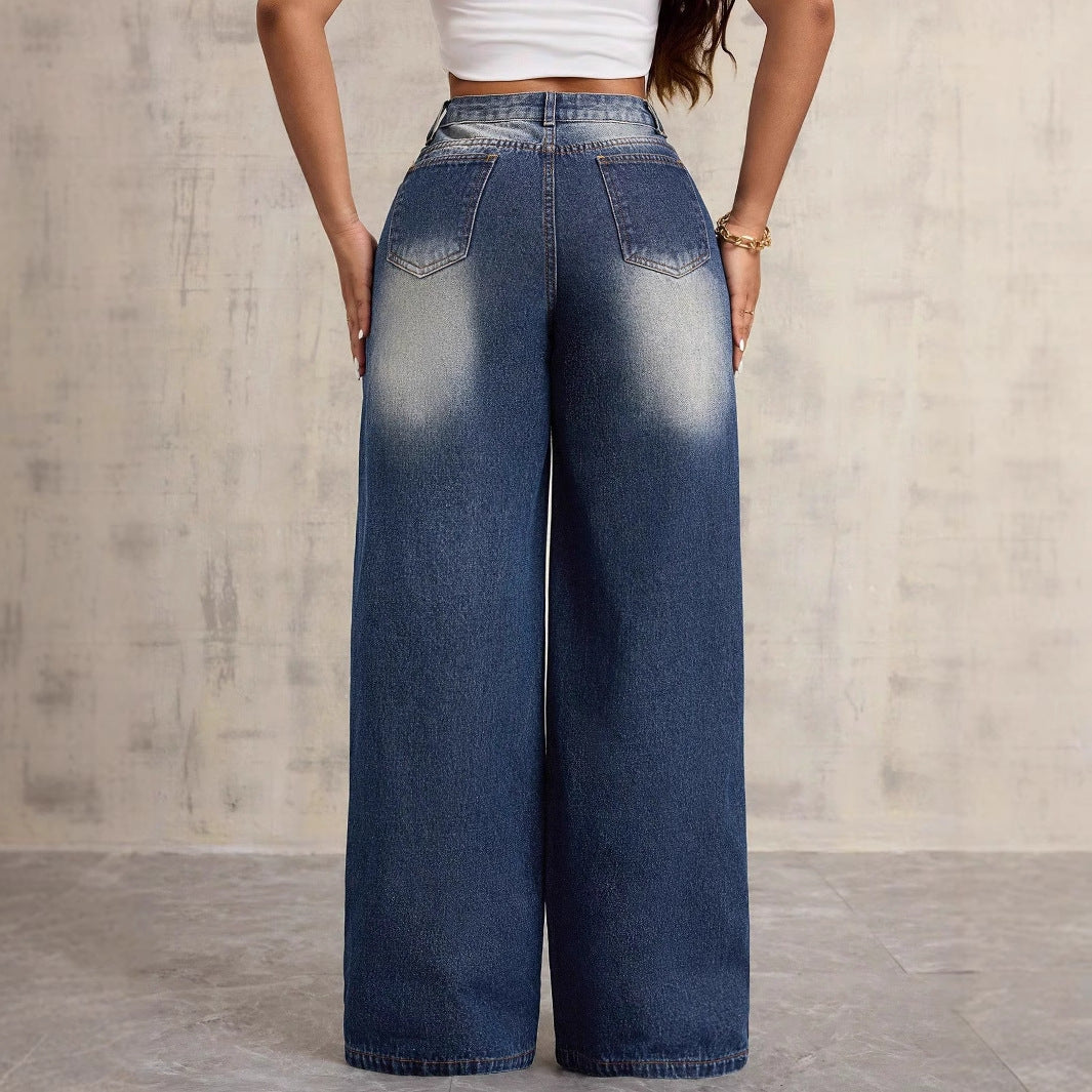 Damen Weite Jeans Blumenstickerei Eveloria