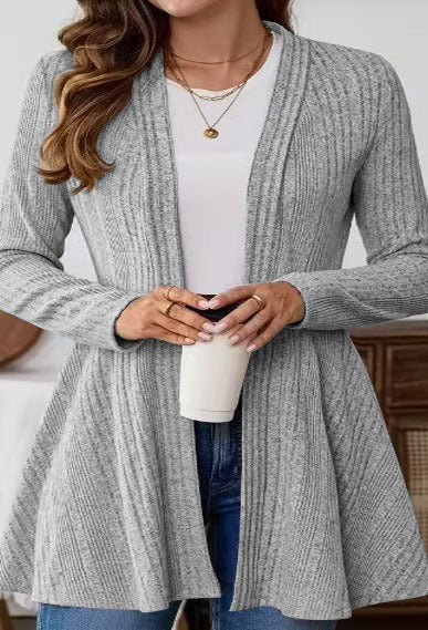 Damen Strickjacke Lang Rippdesign Tailliert Eveloria