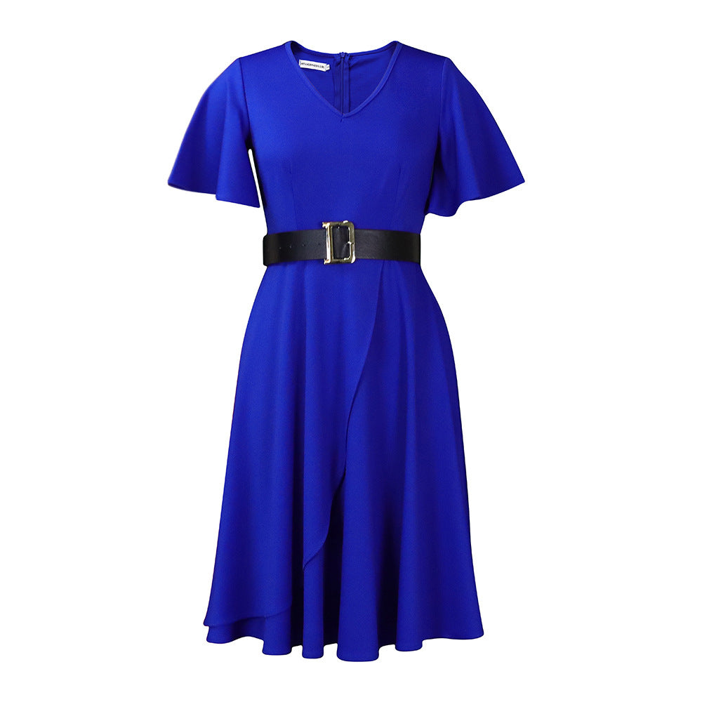 Damen Wickelkleid Weiter Rock Eleganter Taillengürtel Eveloria