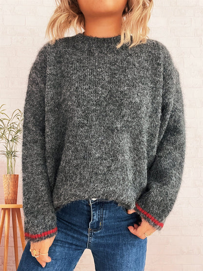 Damen Strickpullover Weich Lässig Beige