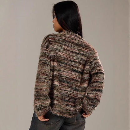 Damen Strickpullover V-Ausschnitt Luftig Farbverlauf