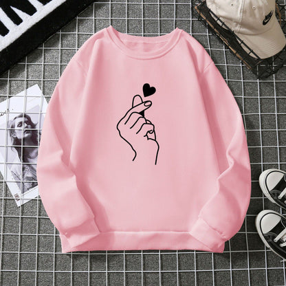 Damen Sweatshirt Kreatives Handzeichen-Motiv Weiches Innenfutter Grau