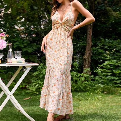 Damen Maxi-Kleid V-Ausschnitt Fließend Eveloria