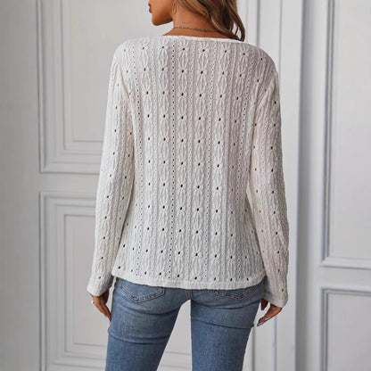Damen Langarmshirt Dekorative Knöpfe Struktur Eveloria