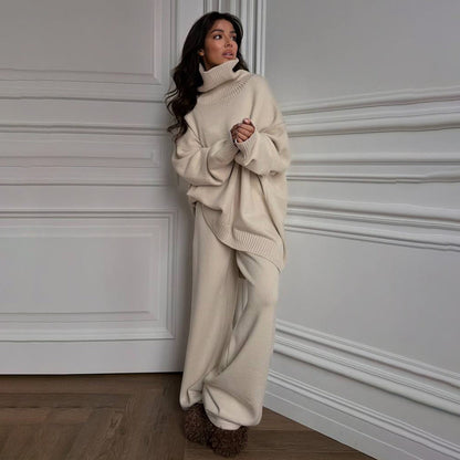 Damen Oversized Strickpullover Hoher Kragen Eveloria