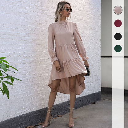 Damen Asymmetrisches Wickelkleid Voluminöse Rüschen Eleganter - Eveloria