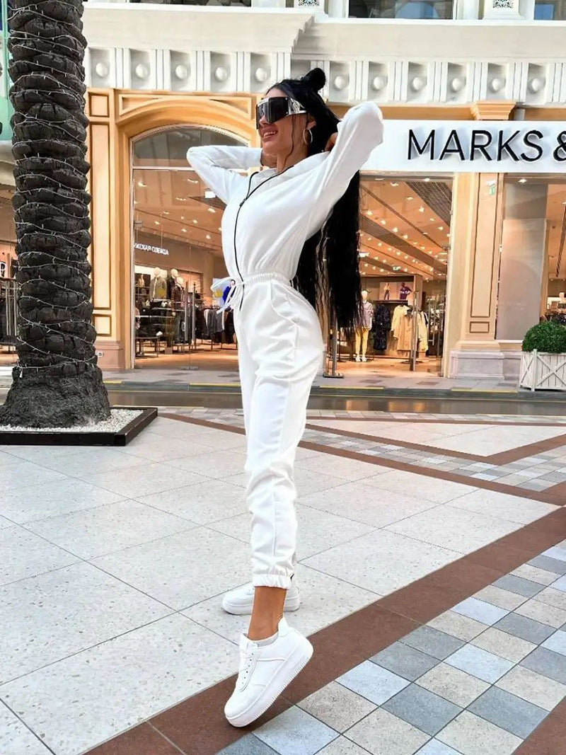 Damen Jumpsuit Bequem Kontrastreißverschluss