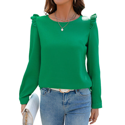 Damen Pullover Rüschendetails Lässig Eveloria