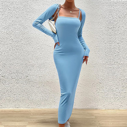 Damen Maxikleid Langärmlig Quadratischer Ausschnitt Figurformend - Eveloria