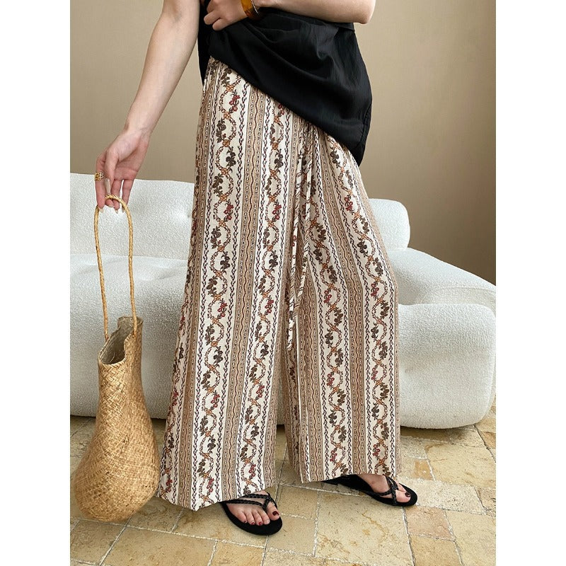 Damen Palazzohose Geometrisches Muster Elastischer Bund Schwarz - Eveloria