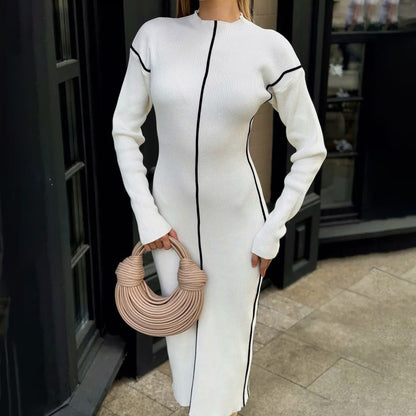 Damen Strickkleid Figurbetont mit Kontrastnähten Eveloria