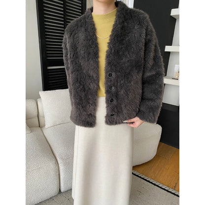 Damen Fleecejacke Knöpfe Gemütlich Beige Eveloria