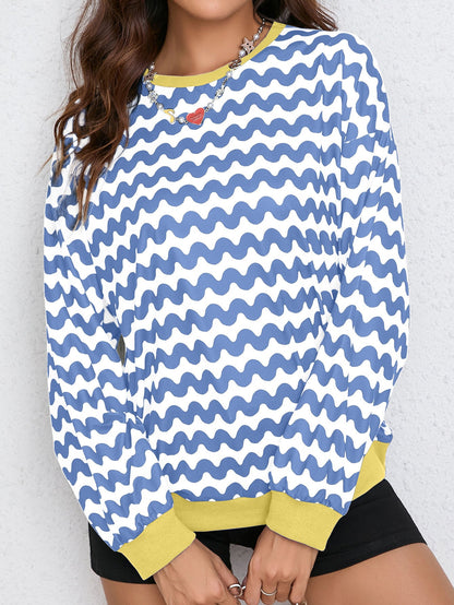 Damen Sweatshirt Wellenmuster Sportlich Farbenfroh Eveloria
