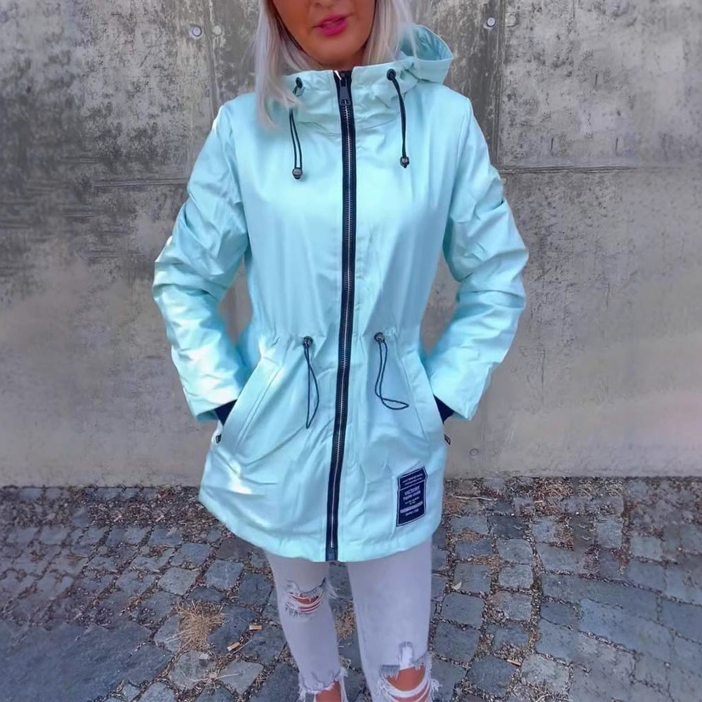 Damen Lässige Regenjacke Justierbarer Kordelzug Blau Eveloria - Eveloria