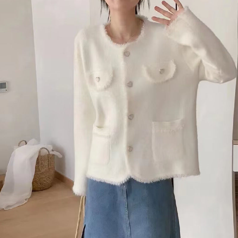 Damen Cardigan Flauschig Herzen-Details