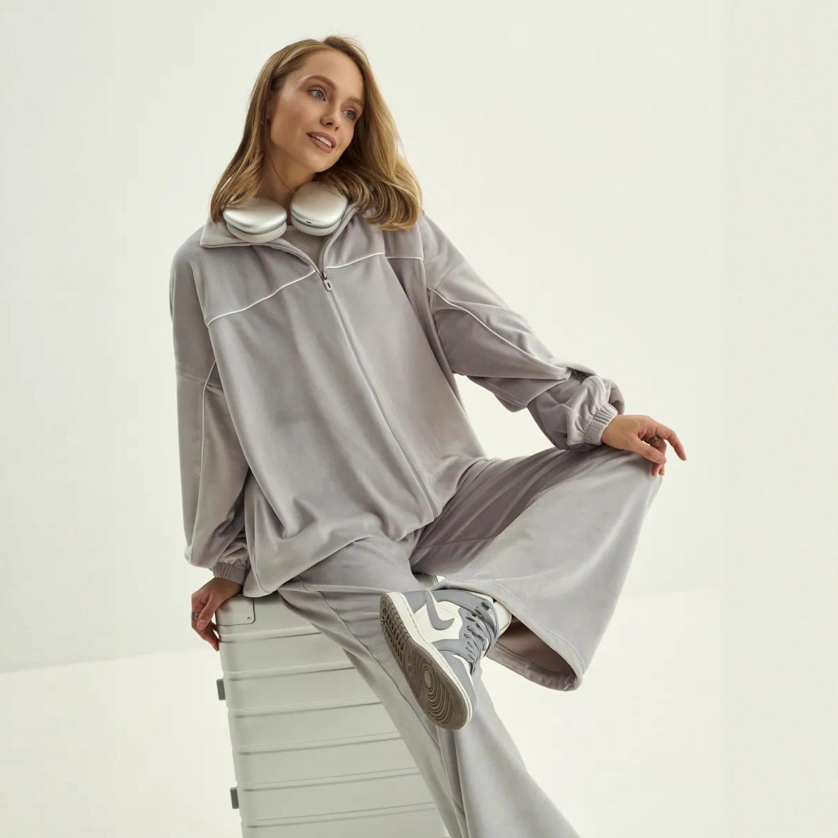 Damen Fleecejacke mit hohem Kragen und weiten Ärmeln Eveloria