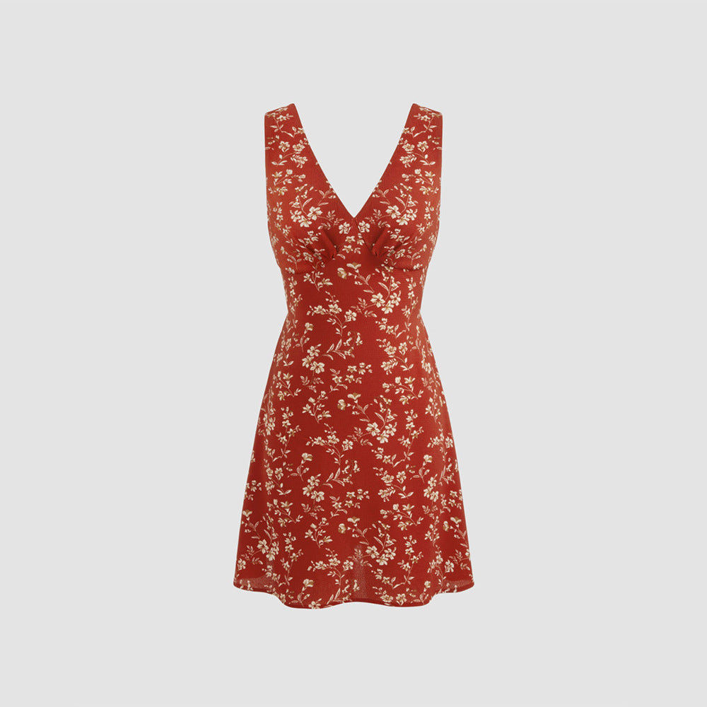 Damen Minikleid V-Ausschnitt Figurbetont Blumenmuster