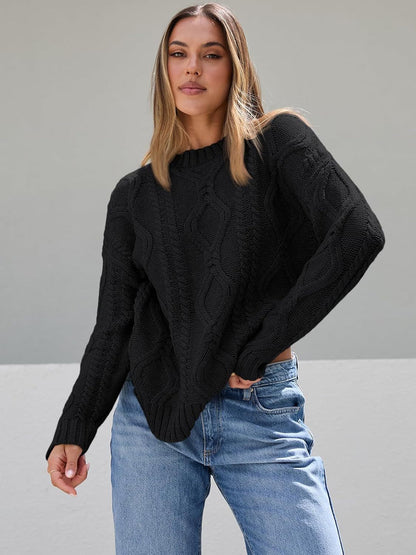 Damen Pullover Grobgestrickt Zopfdesign Eveloria
