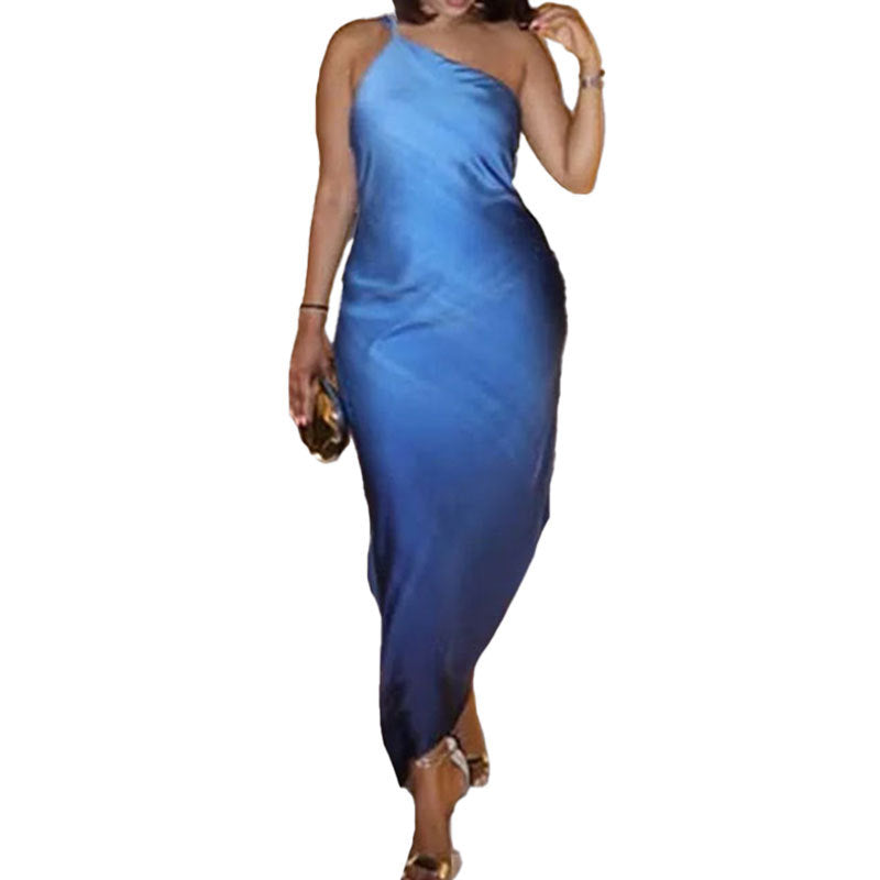 Damen Maxikleid Schulterfrei Elegant Seidenlook