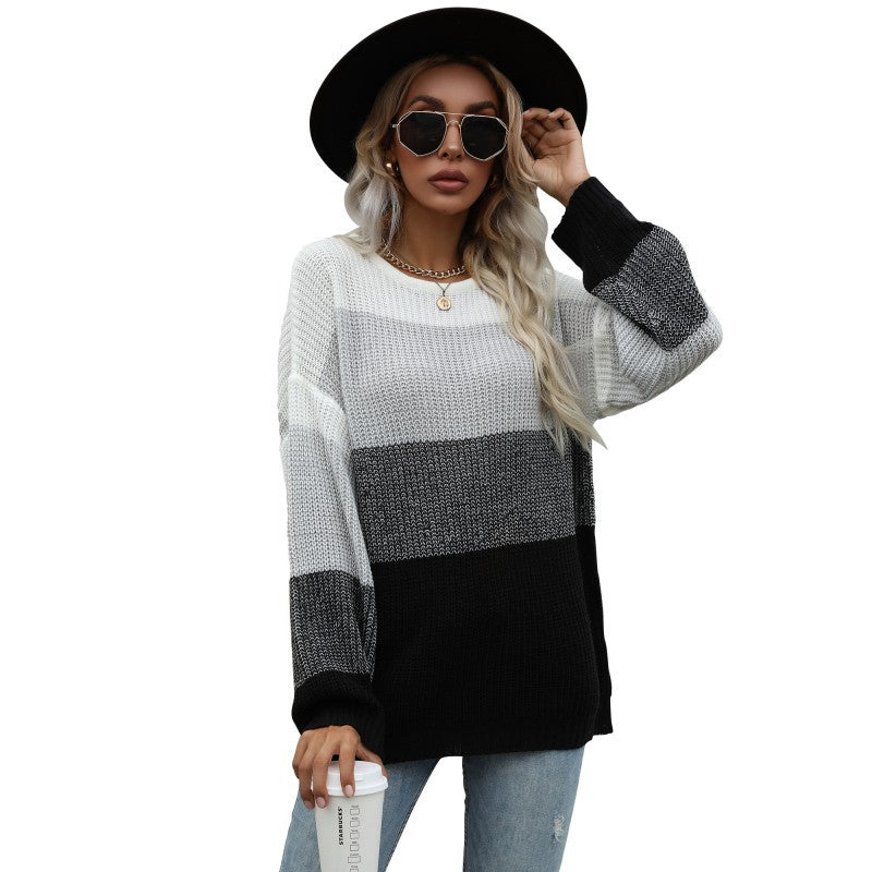 Damen Pullover Lässig Gestreift Weit Eveloria