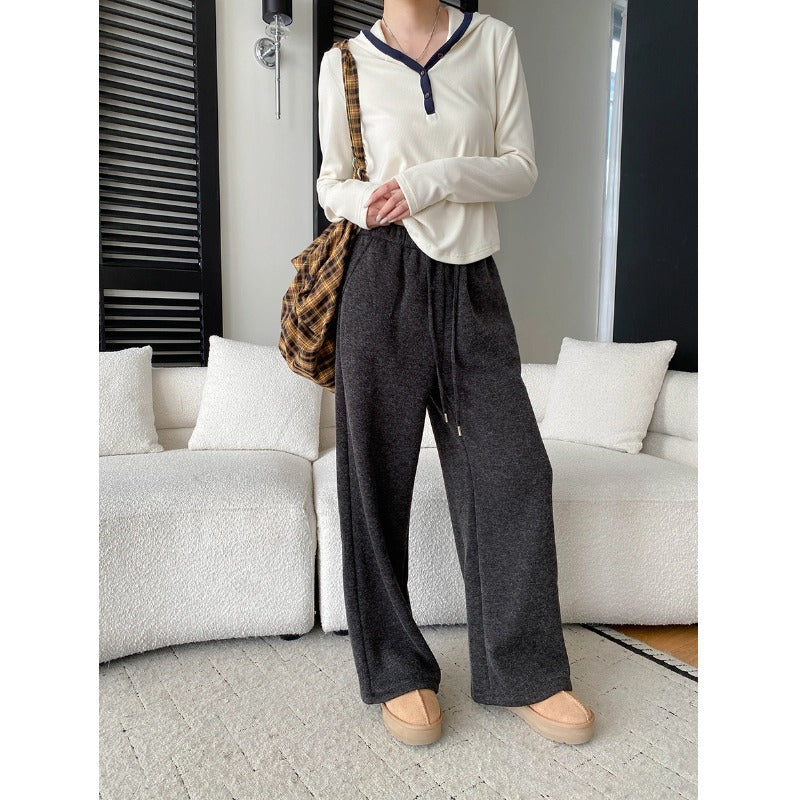 Damen Sweatpants Elastischer Bund Weites Bein Bequem Eveloria