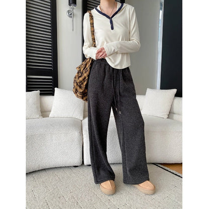 Damen Sweatpants Elastischer Bund Weites Bein Bequem Eveloria