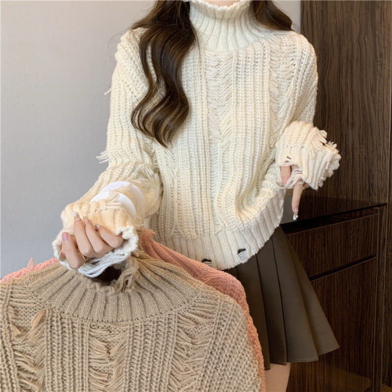 Damen Grobstrickpullover Hochkragen Französischer Look Eveloria