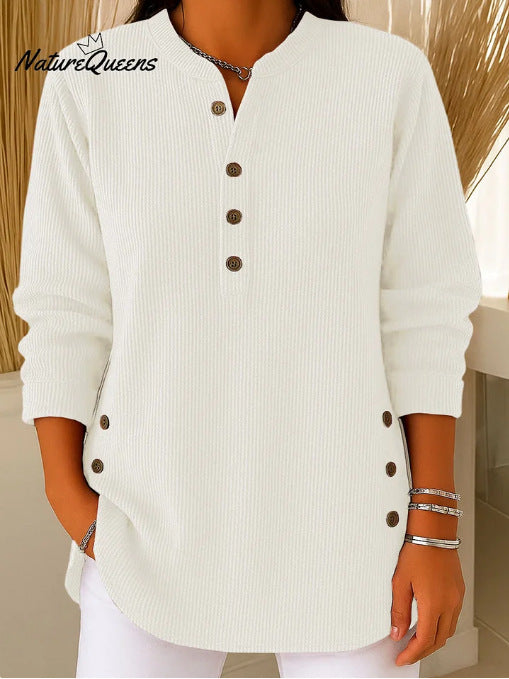 Damen Langarmshirt Knopfleiste Seitenknöpfe Modern Eveloria