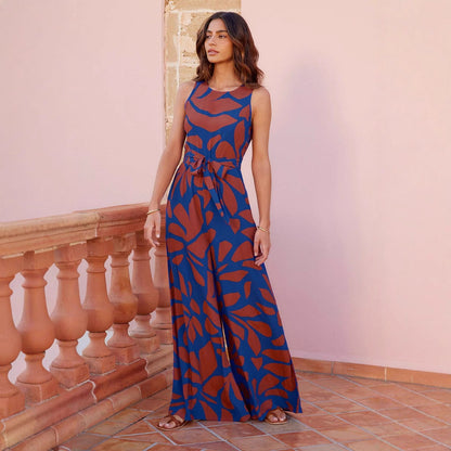 Damen Maxikleid Floral mit Bindegürtel Elegant