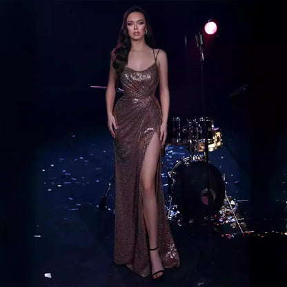 Damen Abendkleid Schimmer Effekt Hochschlitz Eveloria - Eveloria