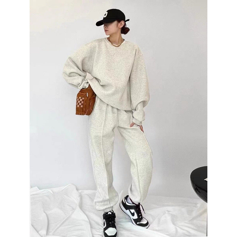 Damen Oversized Sweatshirt Set Jogger Gummibund seitliche Taschen