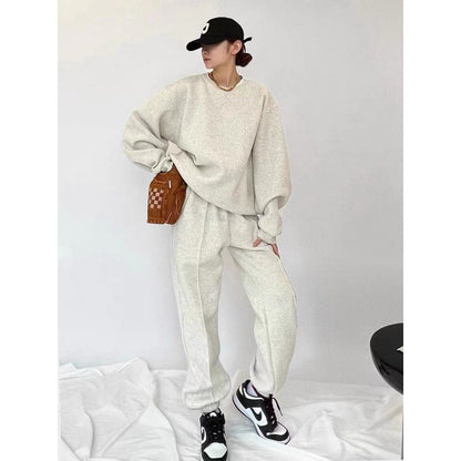 Damen Oversized Sweatshirt Set Jogger Gummibund seitliche Taschen