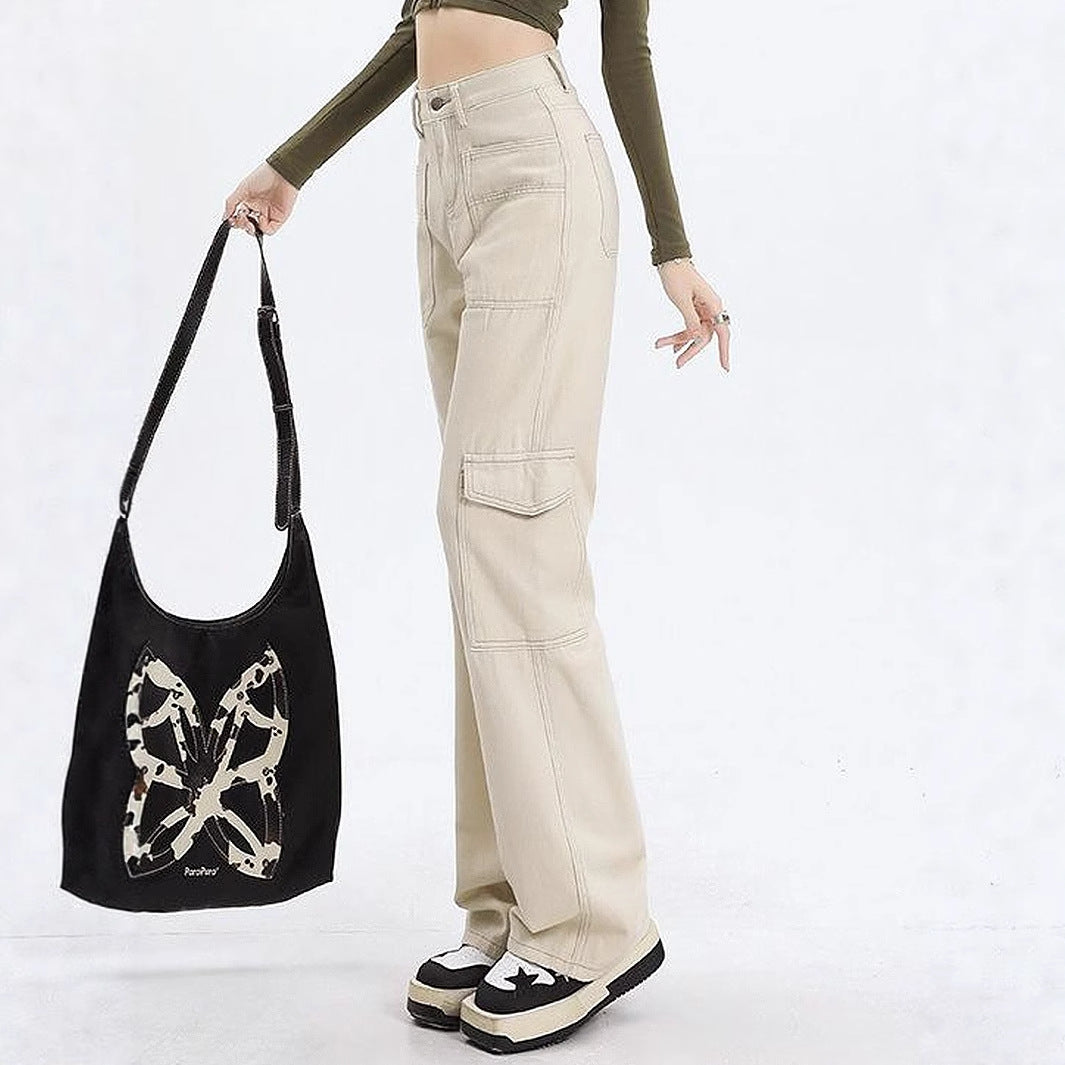 Damen High-Waist Cargo-Jeans mit Taschen Eveloria