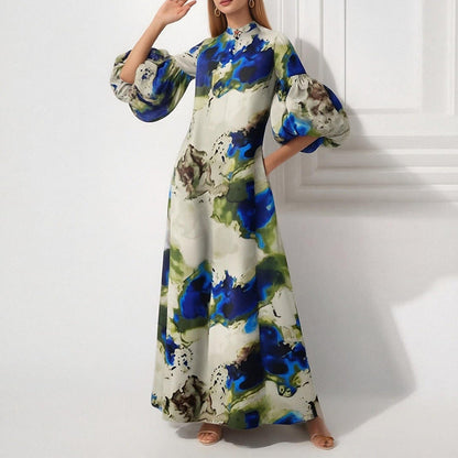Damen Maxikleid Voluminöse Puffärmel Farbig Eveloria
