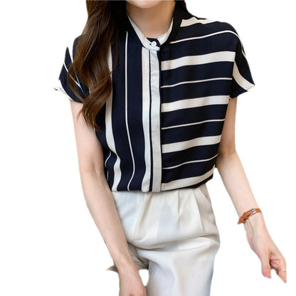 Damen Bluse Streifenmuster Lässig Weiß
