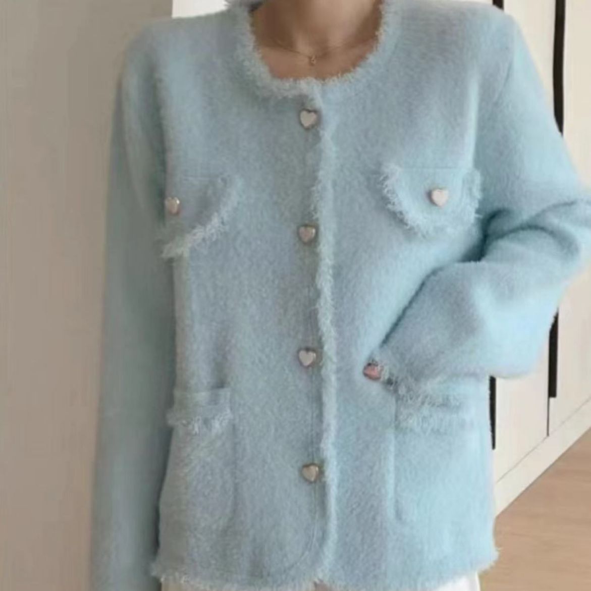 Damen Cardigan Flauschig Herzen-Details