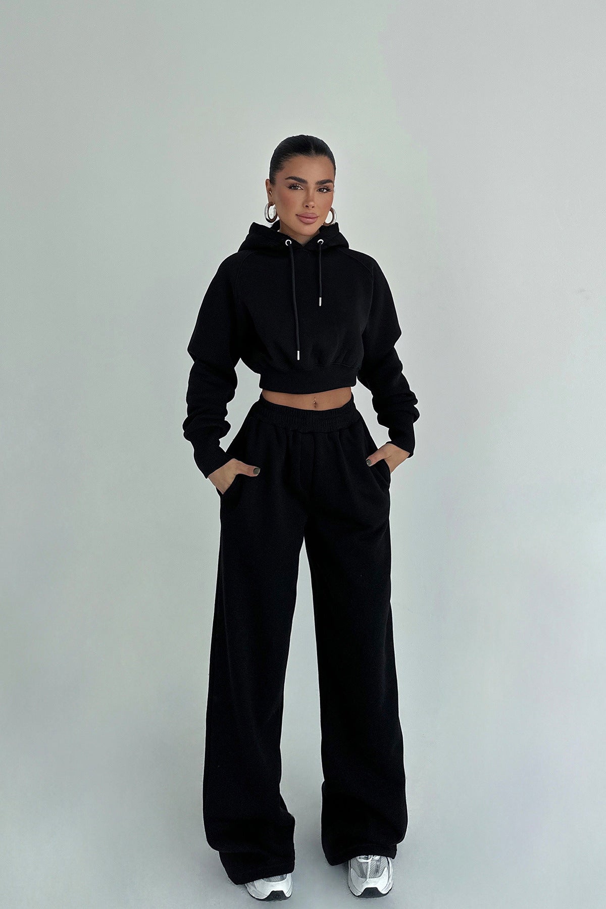 Damen Cropped Hoodie Weite Jogginghose Lässig