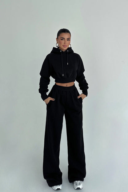 Damen Cropped Hoodie Weite Jogginghose Lässig