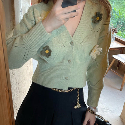 Damen Strickjacke Florales Design Lässiger Schnitt