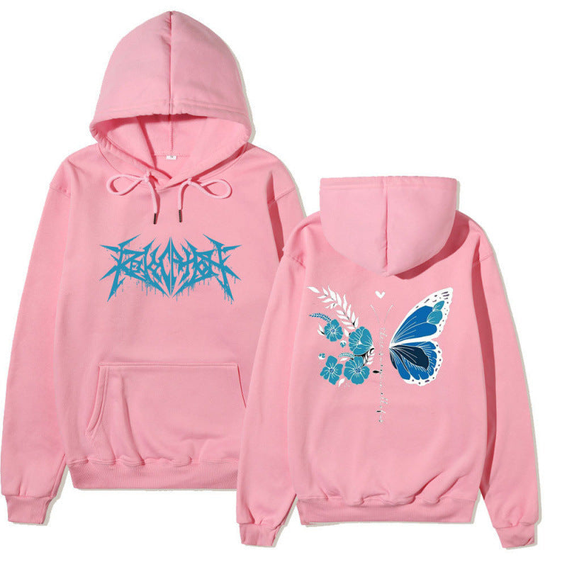 Damen Kapuzenpullover Schmetterlings-Blumen-Motiv