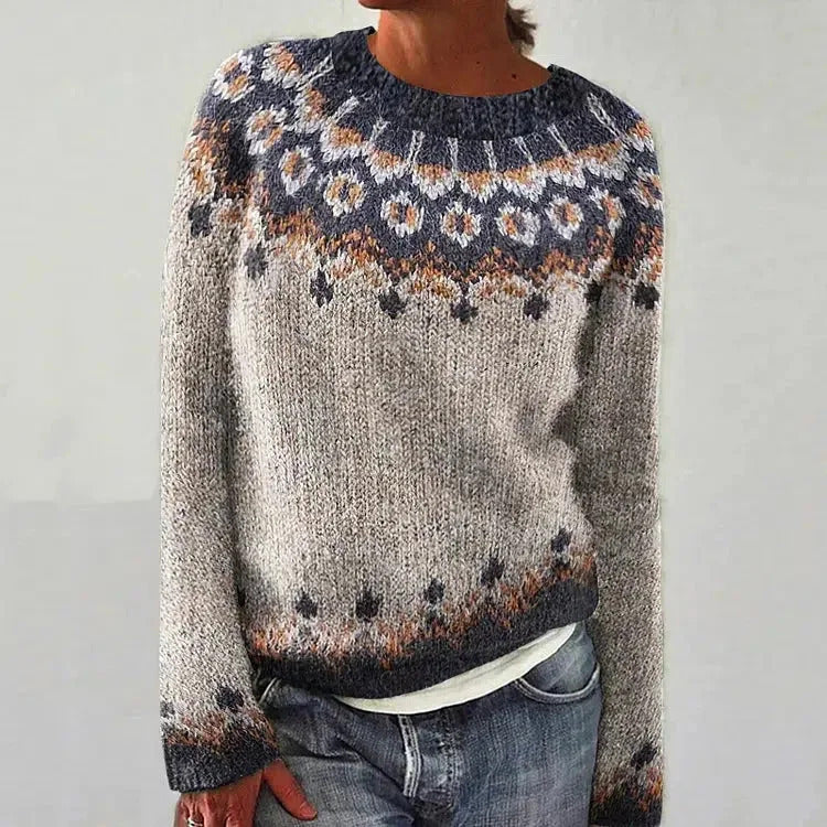 Damen Strickpullover Lebhaftes Muster Komfortabler Schnitt Eveloria