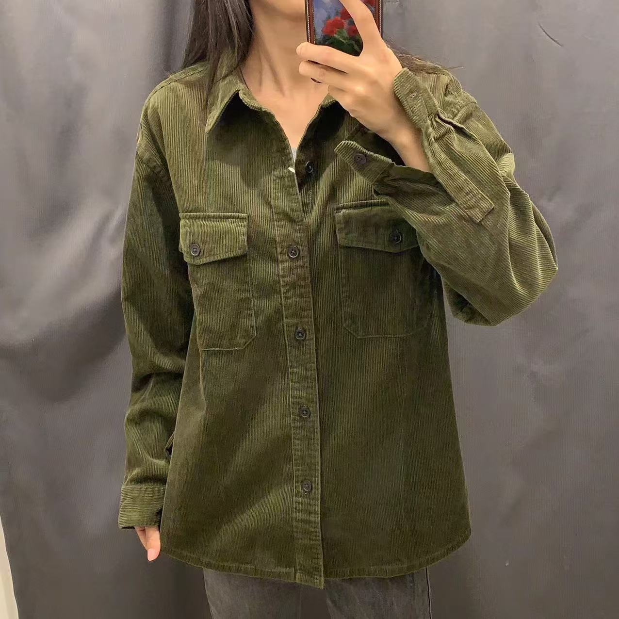 Damen Kordjacke Lässig Brusttaschen Braun - Eveloria